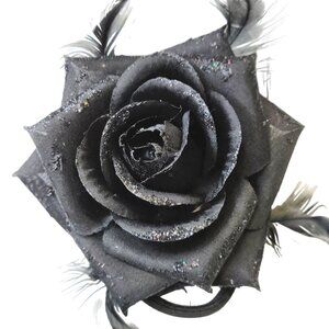 Womens Black Rose Corsage Brooch